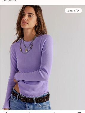 We The Free Pastel Lavender Ribbed Long Sleeve Tee